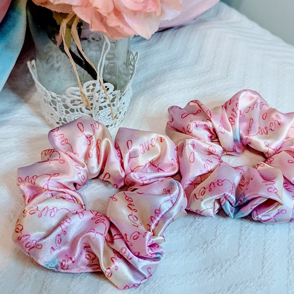 Taylor Swift Lover Album Inspired Pink Satin Hair Scrunchie